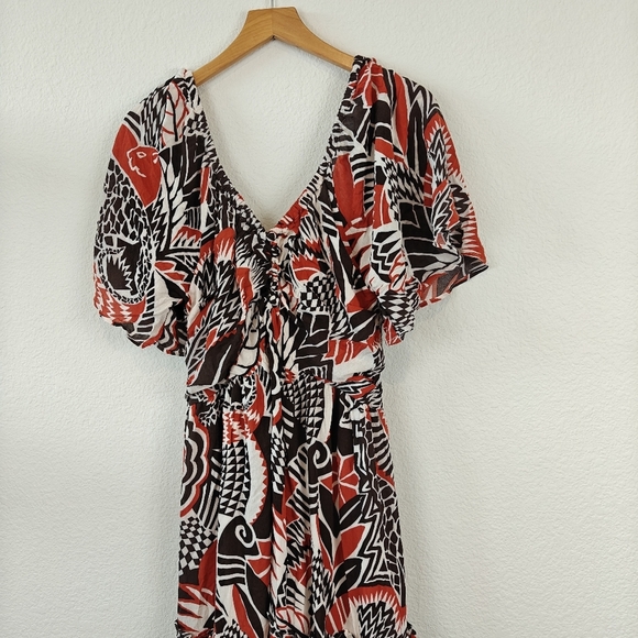 Anthropologie Tired Geometric Print Short Sleeve V Neck Maxi Dress Women's Sz LP - Picture 7 of 16
